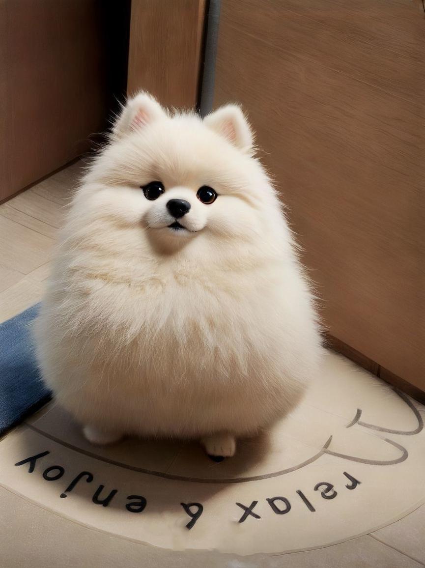 Pomeranian sitting indoors on a relax mat