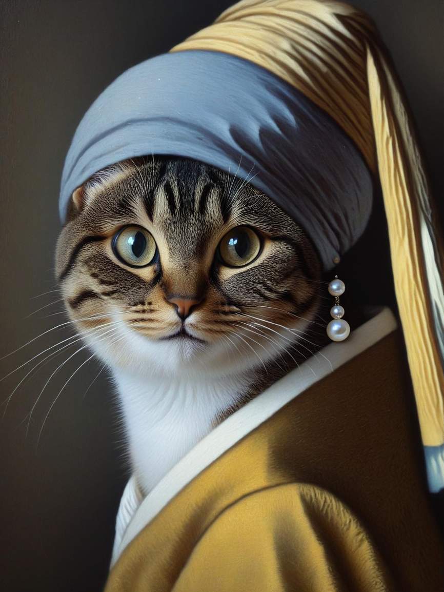 Pet portrait inspired by a classic pearl portrait composition